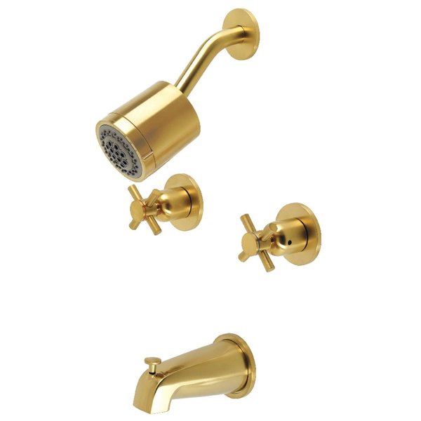 Kingston Brass Tub and Shower Faucet, Brushed Brass, Wall Mount KBX8147DX